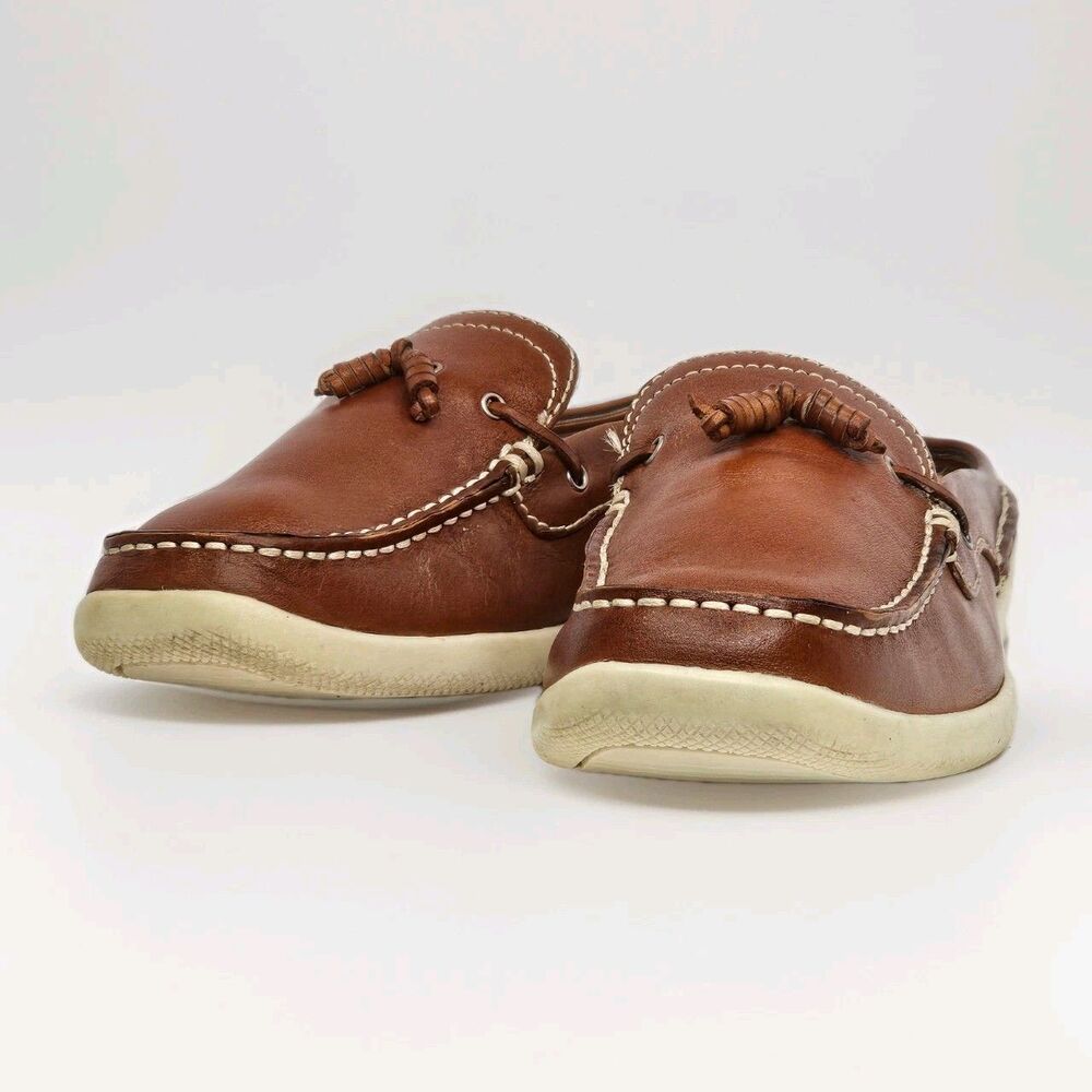 Bass Boater Aboard Women 8.5M Brown Leather Boat Shoes Mules Tassel Slip On - Picture 6 of 13